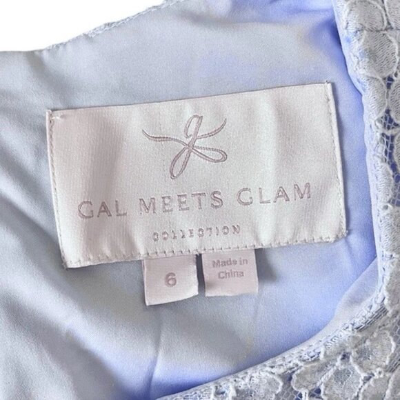 Gal Meets Glam Daisy Lace Tiered Ruffle Cocktail Dress Periwinkle Blue Size 6 - Picture 5 of 7